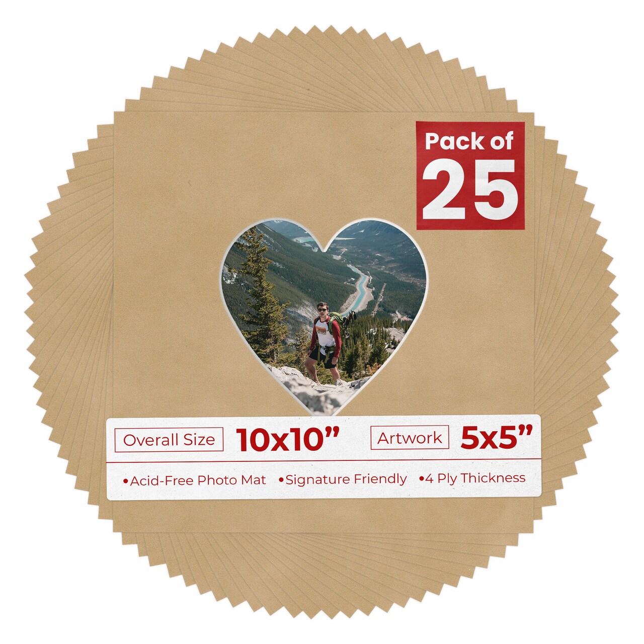 Beige Suede Mat Board for 10x10 Frames - Heart Opening for 5x5 Photos
